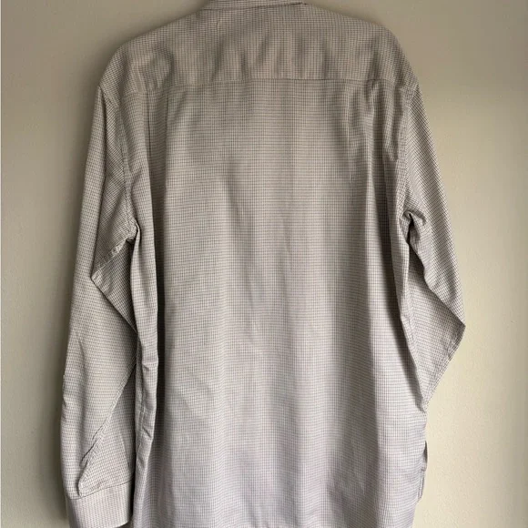 Ermenegildo Zegna Men’s Dress Shirt Size L White Brown Check 100% Cotton Italy - Picture 2 of 8